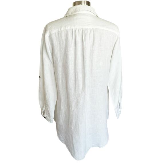 Kyla Seo White Linen Tunic Floral Embroidery 3/4 Button Oversized SMALL - Picture 4 of 9